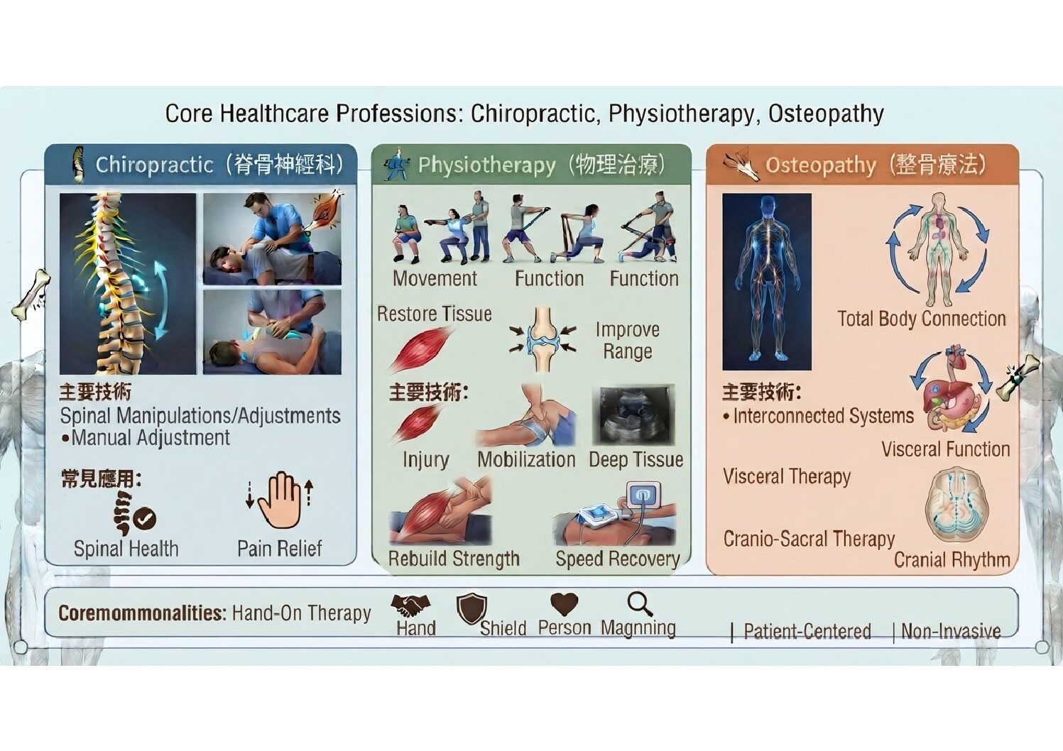 Chiropractic, Physiotherapy and Osteopathy: What Are the Differences Between These Three Western Healthcare Professions?